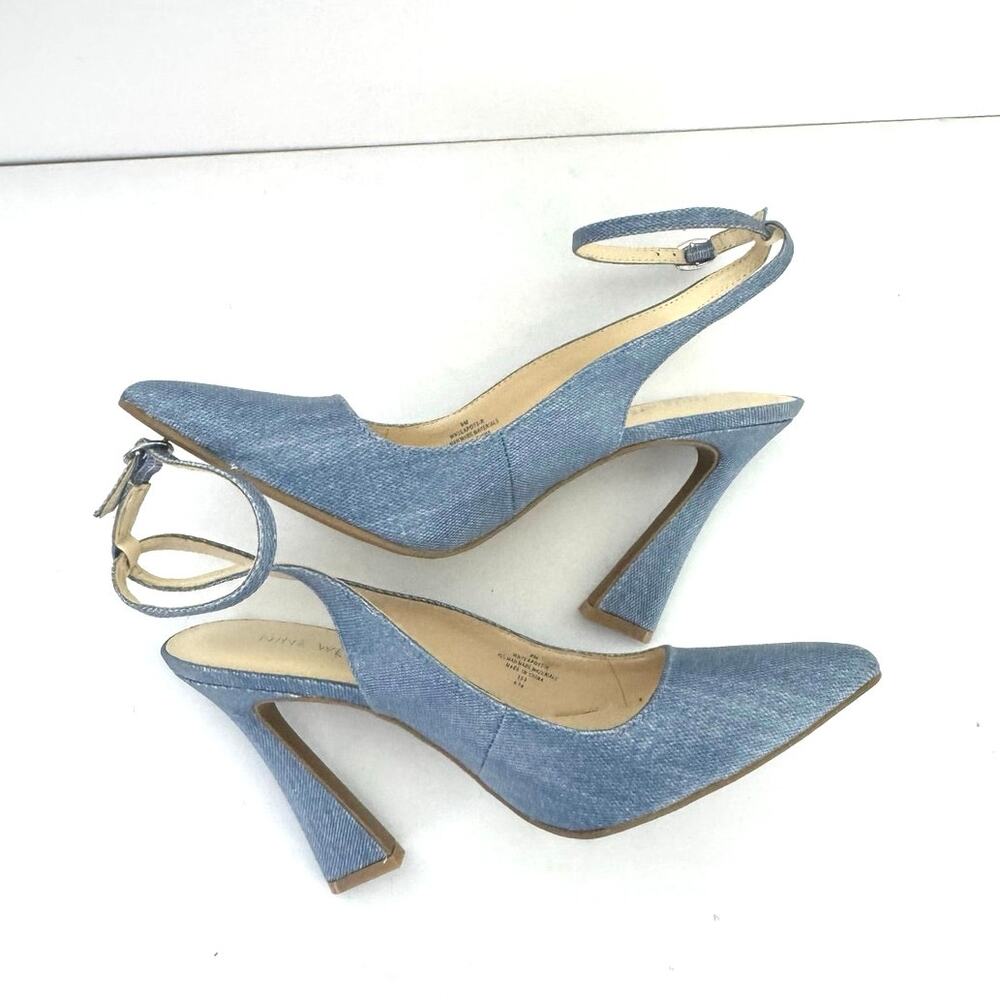 Nine West Women’s Ankle Strap Spool Heel Pointed Toe Chambray Blue Heels Size 9 - Picture 8 of 11
